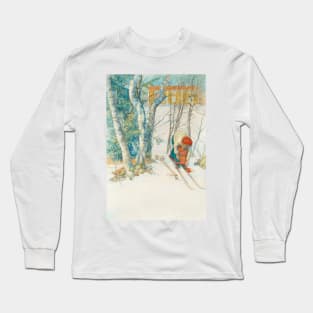 Girl on Skis by Carl Larsson Long Sleeve T-Shirt